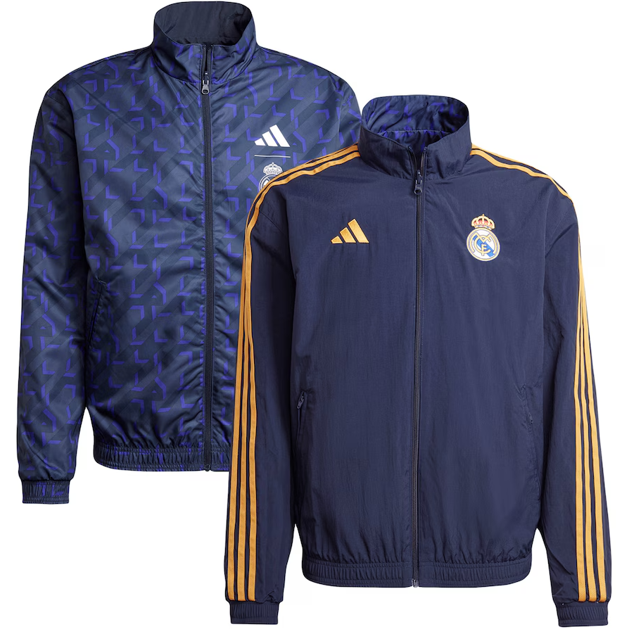 Real Madrid adidas Reversible Anthem Jacket Dark Blue BOSTON FAN STOP